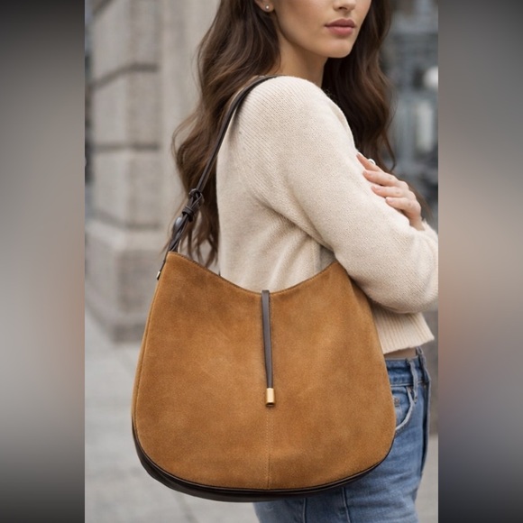NWT ZARA Suede Leather Shoulder Bag – Brown Cowhide & Camel - Equestrian Boho - Picture 4 of 17
